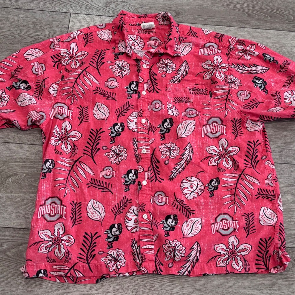 Wes and Willy Ohio State Buckeyes Shirt Mens XXL Red Aloha Tropical Brutus NCAA